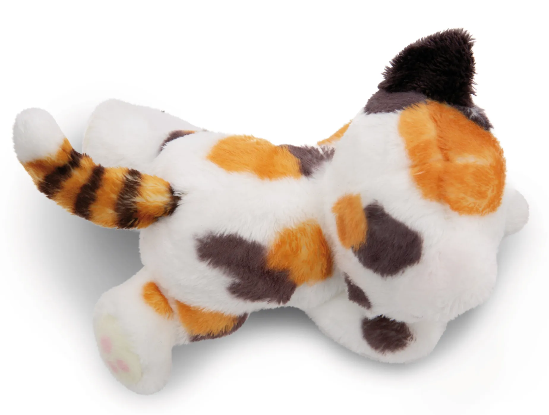 Spotted soft toy cat in basket