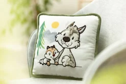 Square Cushion Wolf Winny & Chipmunk Jojo NICI GREEN
